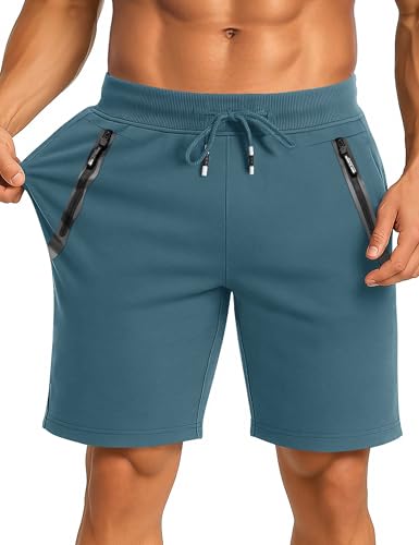Image of CRYSULLY Men's Cotton Joggers Casual Workout Shorts Running Shorts with Zipper Pockets 1703