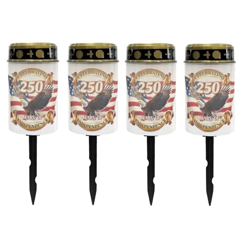 Image of Poceacles Eagle USA Flag 250th Print Solar Lights 4th of July Decorations Outdoor Waterproof Grave Lights for Cemetery LED Flameless Candle Cemetery Solar Pillar Candles Outdoor Decor, Pack of 4