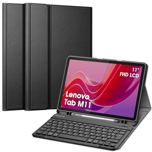 FINTIE Clavier pour Lenovo Tab M11 11 Pouces 2024 (TB330) - Clavier AZERTY sans Fil Bluetooth, Housse Multipositions, Coque Arrière Antichoc avec Fonction de Ranger Le Stylet, Noir
