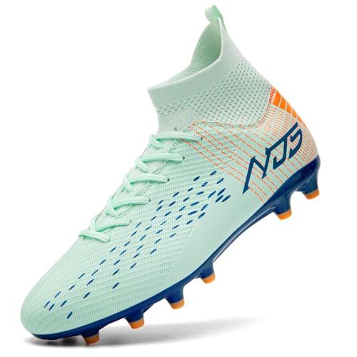 Mokayu Chaussures de Football Homme Haute Bande Spike Crampons Profession Chaussures de Foot Adultes Athlétisme Entrainement Chaussures de Sport Cyan EU 42