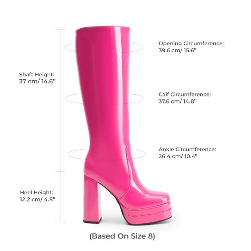 DREAM PAIRS DREAM PAIRS Women's Platform Heeled Knee High Boots, Long Chunky Tall Gogo Boots for Fall,Size 8.5,Hot Pink-Pat,SDKB2306W