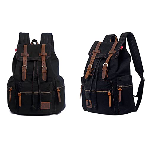 Canvas Backpack Unisex Vintage Casual Rucksack 17 Inch Laptop Daypacks Schoolbag College Bookbag Hiking Camping Travel Bag Black #TOP1