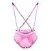 FYMNSI Women Sexy Holographic Metallic Bandeau Top Strapless Bikini Reflective Shiny Booty Shorts High Waist Cheeky Clubwear Pink Medium