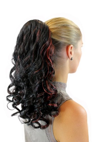 WIG ME UP - JL-3274-1BF350 Haarteil Ponytail Hairpiece extension very long curled curls black mixed with red combs drawstring 20inch