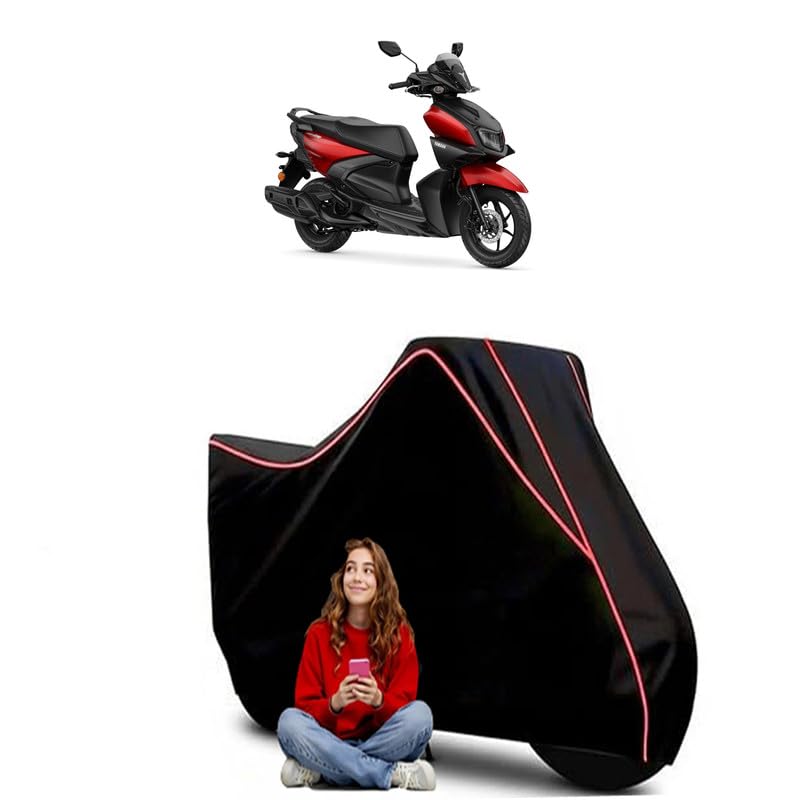 Image of Ray ZR BS6 Scooty Bike Cover Water Resistant Outdoor Use Universal Fit Scooters Motorcycles Heavy Duty UV Protection Dust Rain Scratch Resistant Elastic Bottom Black Blue Piping