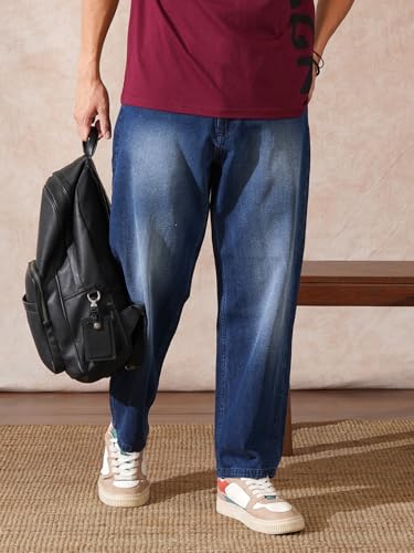 Image of WROGN Men's 100% Cotton Jeans | Solid | Loose Fit