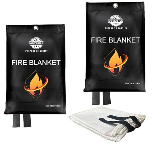 Image of SAFECASTLE Emergency Fire Blanket 59 inchx59 inch Large Size, 2 Pack Fire Retardant Blanket with Fireproof Tabs for Home, Warehouse, Outdoor, Office, Car and Camping Fire Protection Survival Safety