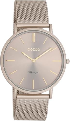 Oozoo Vintage Damen Uhr Taupe/Gold | Armbanduhr Damen mit Mesharmband | Moderne Uhr für Frauen | Edle Analog Damenuhr in rund C20336 (40mm Gehäuse)