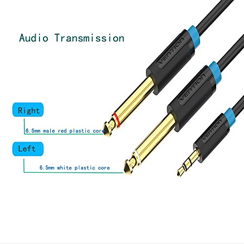 EVNSIX 6FT 1/8" 3.5mm Male TRS to Dual 1/4"(2x6.35mm) Male TS Mono Y-Cable Splitter Cord for Apple iPhone,Guitar, Laptop, Amplifier, Microphone