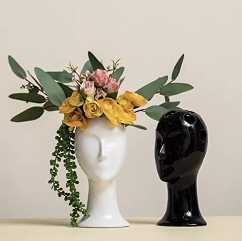 Modern Face Vase Nordic Style Boho Ceramic Lady Head Vase Greek Decor Florero Artsy Room Decor Face Statue Artsy Home Decor Mausoleum Decorations (Black), Dkv2021874512 #TOP2