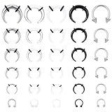 Yolev Juego de 30 piezas de dilatadores de tabique 16G-6G, kit de estiramiento de tabique acrílico de acero inoxidable en forma de C, herradura, piercing de tabique, joyería para nariz, cartílago de