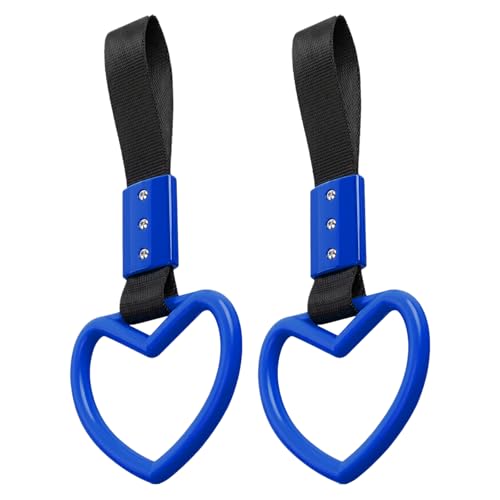 Image of 2PCS Heart Shaped Car Handle Straps, Rear Bumper Warning Keychain Ring for Car Exterior Accessories (Blue)
