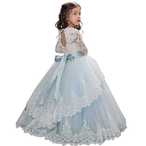 Vestido de niña manga larga tul PLWEDDING primera comunión encaje floral multicolor 3 años
