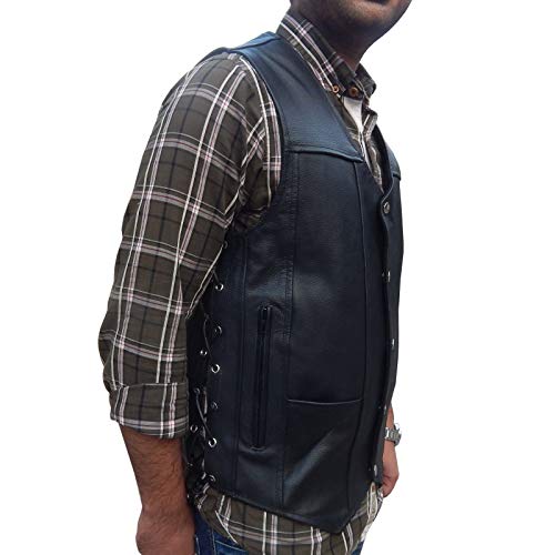 Ard Champs Men's Leather 10 Pockets Motorcycle Biker Vest #TOP3