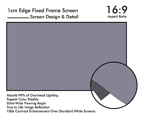 Image of BIG VUE 1 CM Fixed Frame ALR Projector Screen 16:9 Diagonal Active 3D 4K Ultra HD Projector Screen for Classroom, Home Theater or Office (100 Inch)