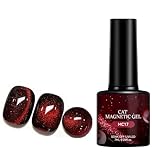 Jelly Glass Cat Eye Gel Polish, Wine Red Magnetic Gel Polish, Holographic Glitter Dark Red Nail Polish, Soak Off UV LED Cured Nail Gel Varnish, Long-Lasting Glossy Manicure for Home Use