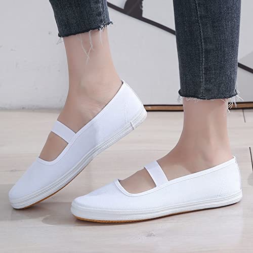 Image of Women Canvas Slip On Shoes White Lightweight Casual Loafers Flat Shoes