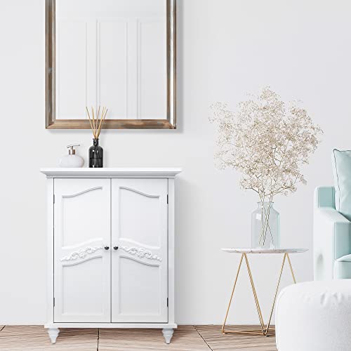 Teamson Home Versailles Wooden Freestanding Floor Storage Cabinet With 2 Adjustable Interior Shelves 3 Storage Spaces And 2 Floral Scroll Doors, White #TOP3