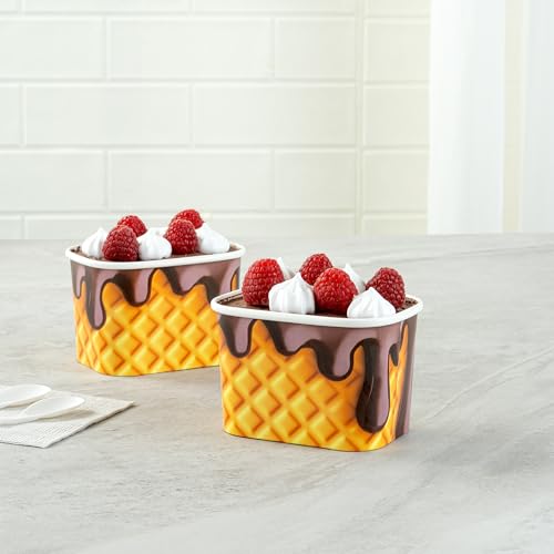Image of Restaurantware Paper Cups 50 Count 12 Ounce Square Disposable Ice Cream Containers, Leak-Resistant Paper Dessert To Go Cups, Hot And Cold Food, Durable Chocolate Drizzle Design