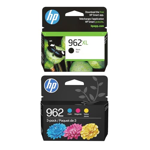 HP 962 Ink Cartridge Bundle – 962XL Black High‑Yield (3JA03AN) + 962 Cyan Magenta Yellow 3‑Pack (3YP00AN) | Works OfficeJet 9012e; OfficeJet Pro 9010, 9015, 9018, 9019, 9020, 9025 Series