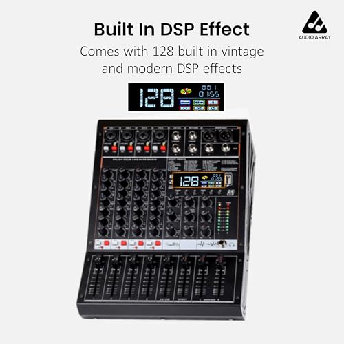 Image of Audio Array AM-Mix6 6-Channel Hybrid USB Audio Mixer with 6 Analog + 2 Digital Inputs, 48kHz /16-Bit, +50dB Mic Gain, PAD Switch, Dual AUX Sends,128 DSP FX, Balanced XLR Main Output, ≥102dB Max SPL