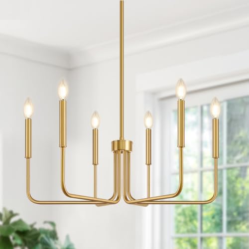 Brass Gold Chandelier, 6-Light Chandelier Light Fixture Farmhouse...