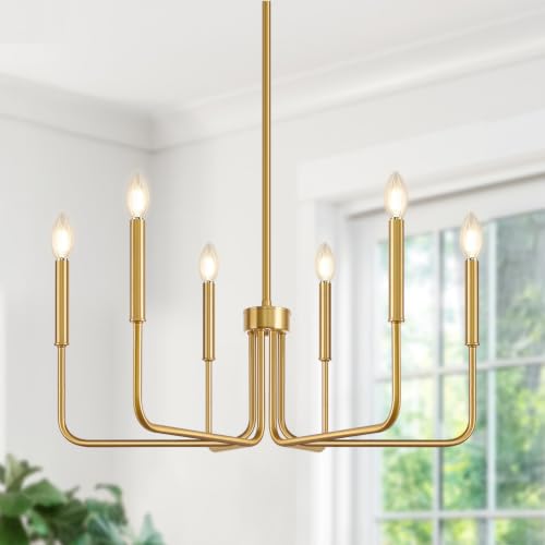 Brass Gold Chandelier, 6-Light Chandelier Light Fixture Farmhouse Chandeliers for...