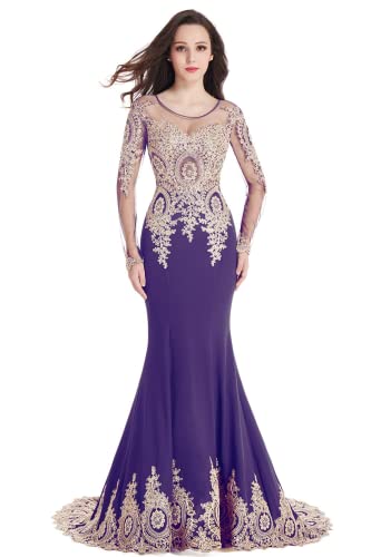 MisShow Crystals Beaded Lace Mermaid Evening Dress for Women Formal Mermaid Prom Dress Elegant