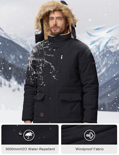 Cotrasen Men’s Winter Jacket Thicken Warm Fleece Lined Hoodie Water Repellent Windproof Parka Winter Coat with Pockets4