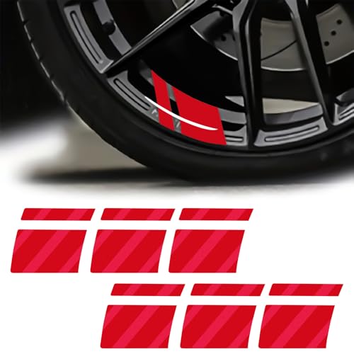 Tobenbone 6 PCS Car Wheel Rim Decalsï¼ŒCar Wheel Reflective Waterproof Sticker, Fits 18\" to 21\" Wheels Sport Logo Car Wheel Rim Decals Stripe for Most Vehiclesï¼ŒTruck, SUV, Bike, Motorcycle(Red)