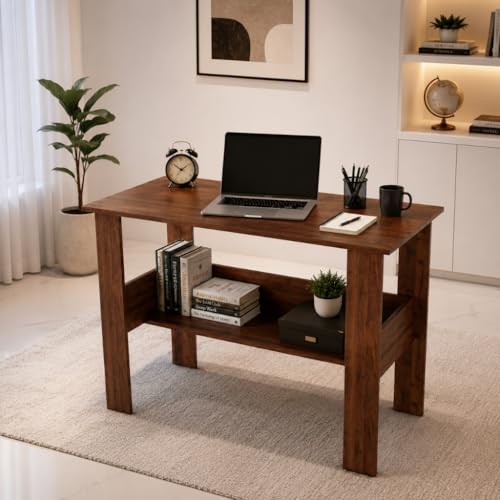 Image of SPYDER CRAFT Modern Specio Engineered Wood Study Table with Storage Shelf | Clean Minimalist Computer Desk for Home, Office, & Bedroom | Durable & Easy to Clean (Columbian Walnut) (Assembly DIY)