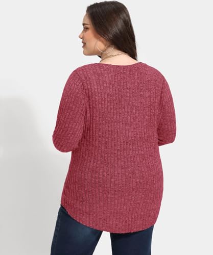 Image of CARCOS Plus Size Tops for Women Long Sleeve Raglan V Neck T Shirts Tunic Fall Blouse Xl-5Xl 14W -28W