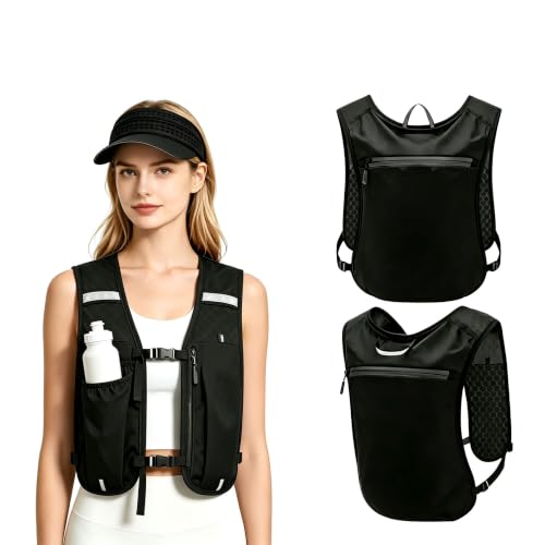 Northvast 2Pcs Running Vest Set, Hydration Running Vest with Phone Holder & Storage + Sport Sun Visor Hat, Adjustable Lightweight Breathable Running Backpack Vest for Running Cycling Hiking (Black)