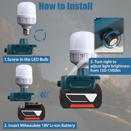 Akku Lampe Kompatibel mit Bosch GBA 18V System Akku，12W 1300LM LED-Taschenlampe，Tragbare Taschenlampe Baustellenleuchte Spotlight Tool für Bosch, Lampe Flutlicht für Reparaturen/Garagen(ohne Batterie)