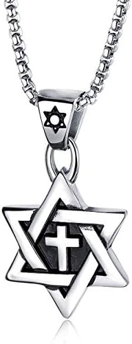 Rehoboth Star of David Six Pointed Megan Cross Pendant Necklaces for Men or Women Stainless Steel Chain 24 Inch