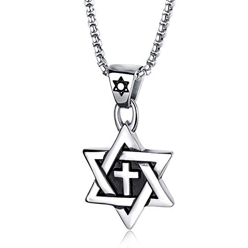 Rehoboth Star of David Six Pointed Megan Cross Pendant Necklaces for Men or Women Stainless Steel Chain 24 Inch