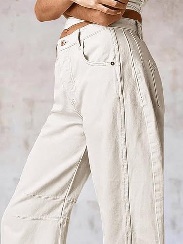 Flamingals Women’s Mid Waist Crop Straight Leg Jeans Solid Stitch Detail Casual Fashion Trendy Denim Pants Without Belt4