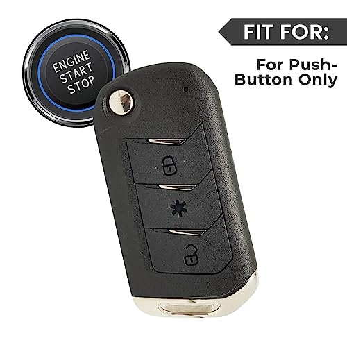 Image of Keyzone Dual Leather Key Cover for Thar, Scorpio, Bolero, XUV700, XUV400, XUV300, TUV300, Marazzo 3 Button flip Key (Push Button Start Models only) (Black-Brown)