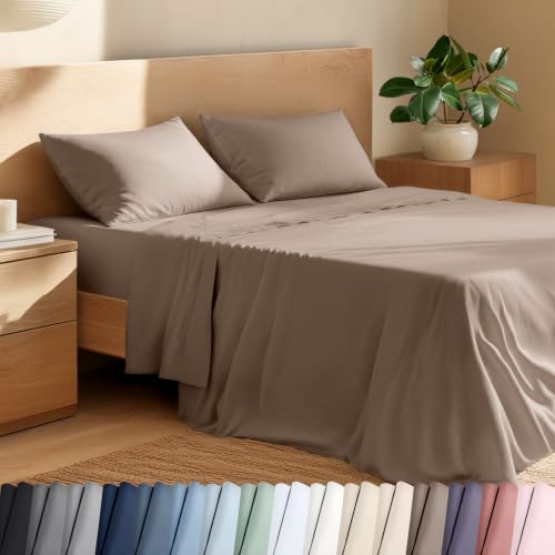 Bare Home 100% Organic Cotton Percale Sheet Set (Queen, Taupe)