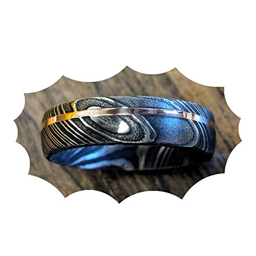 Damascus KE-208-AT Steel Ring Custom and Handmade Steel Ring with Copper Inlay Steel and Copper Wedding Band Fathers Day Ring Steel Ring Wedding Band Rings for Men (10.5)