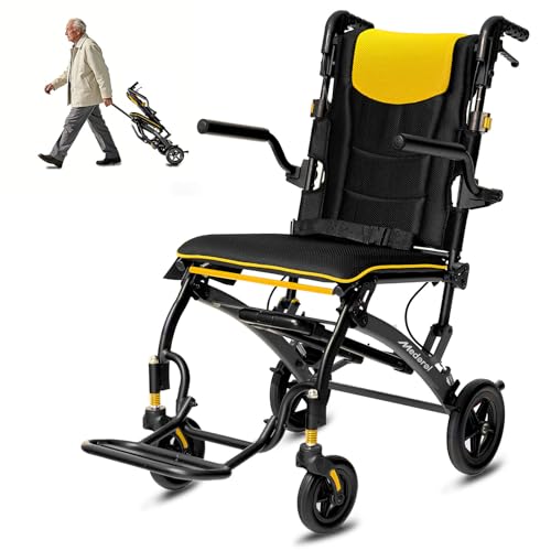 Transport Wheelchairs for Adults Lightweight Foldable Transport Chair with Telescopic Handle, Portable Folding Travel Transfer Wheel Chairs for Seniors