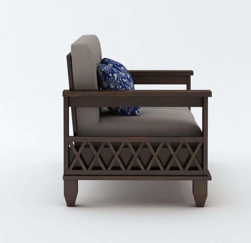 Image of STRATA FURNITURE Sheesham Wood 2 Seater Sofa Set for Living Room | Wooden Two Seater Sofa Set Furniture for Bedroom Home Hall and Hotels (Walnut Finish)