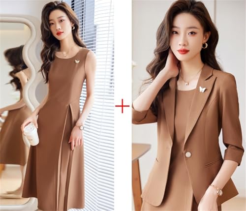 Office Ladies Dress Suits for Women 2025 Solid Single Button Slim Formal Blazer Tanks Dress 2 Piece Set2