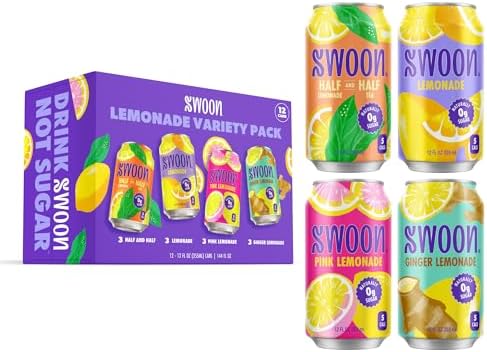 Swoon Lemonade Variety Pack - Low Carb, Paleo-Friendly, Gluten-Free Keto Drink - Zero Sugar Drinks Made with 100% Natural Lemon Juice Concentrate & Sweetened by Monk Fruit, 12 Fl oz (Pack of 12)