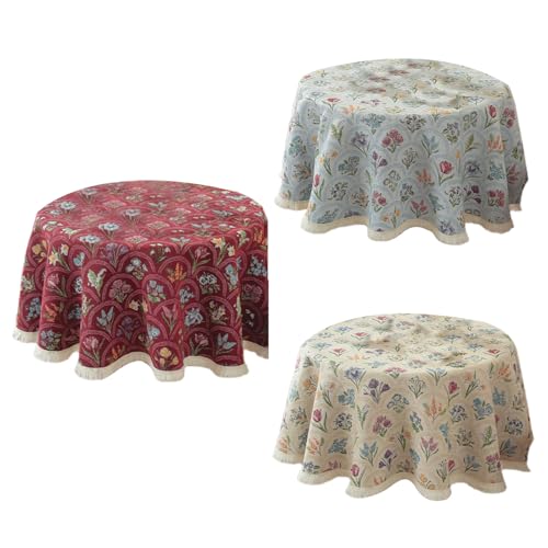 Nappe ronde en polyester infroissable à pompons pour protéger et embellir la table - 7