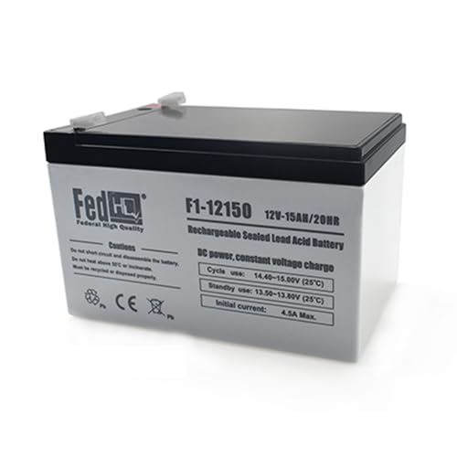 FedHQ 12V 15Ah AGM Sealed Lead Acid Battery F2 Terminal Maintenance-Free SLA Battery for UPS Solar Medical Emergency Power Systems F1-12150