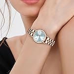 Damen Armbanduhr - Wasserdicht mit Edelstahlarmband, Kristall Dekoration, Ringförmiges Gehäuse, Stereoskopisches Uhrglas - Luxuriöse Quarz Armbanduhr für Frauen in Gold und Silber. – Bild 5