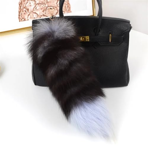 Image of 15.75 Inch Long Fluffy Faux Fur Tail Keychain, Fake Animal Tails for Handbags Backpacks Charm Tassel Ornaments (Black-White)