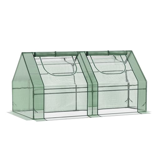 Outsunny Invernadero Pequeño Invernadero de Exterior con Cubierta Doble Ventanas y Marco de Acero Cubiertas de PE 140g/㎡ y de PVC para Cultivar Tomates Plantas Flores 180x90x90 cm Verde