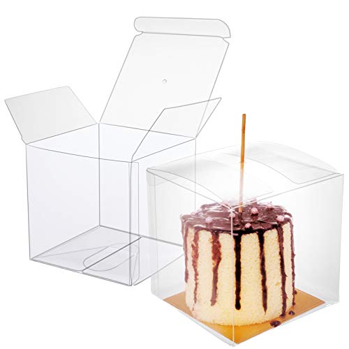 30 Pcs Candy Apple Box with Hole Top, Clear Gift Boxes, 4”x4”x4” DIY Plastic Boxes for Caramel Apples, Ornament Box for Wedding, Birthday, Party